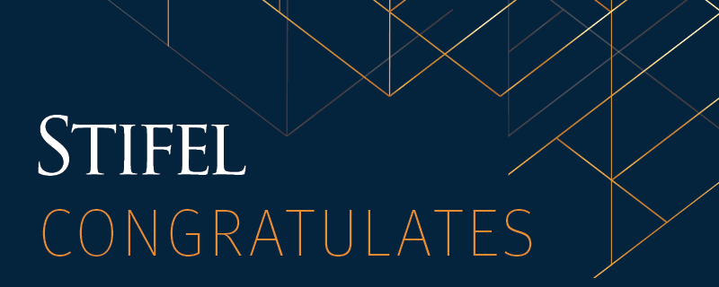 Stifel blue background with gold diagonal lines