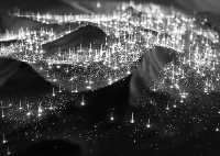 Illustration of aerial view of lights all over mountains