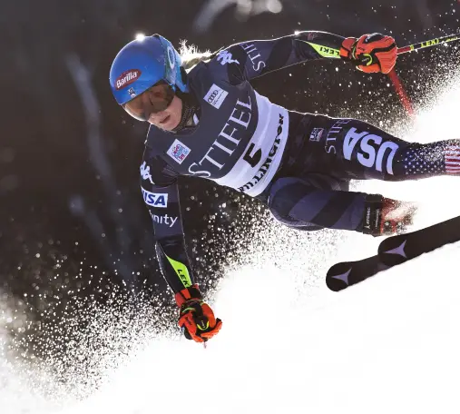 U.S. Ski champion goes down the slopes wearing a Stifel branded jersey