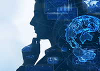 Photo illustration of technology and a person thinking