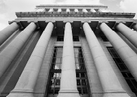 Black and white image of a Federal Reserve building