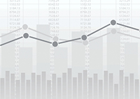 Illustration of gray graphs, charts, and numbers against a white background